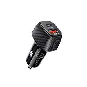 20w Karbon Desenli Araç İçi Usb 3.0 Type C Soketli Çakmaklık Güç Adaptörü Tüm Cihazlar 12v-24v