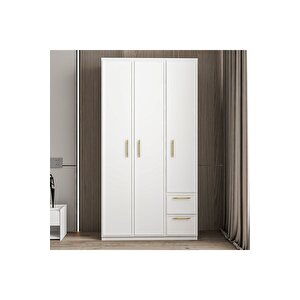 Vespera Çıta Detaylı 3 Kapaklı, Çekmeceli Gardırop Beyaz, 90 Cm