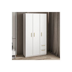 Vespera Çıta Detaylı 3 Kapaklı, Çekmeceli Gardırop Beyaz, 90 Cm