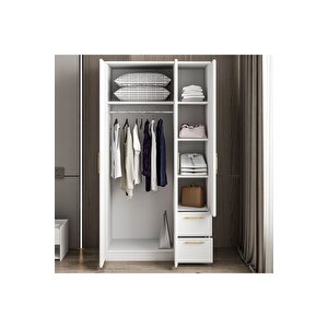 Vespera Çıta Detaylı 3 Kapaklı, Çekmeceli Gardırop Beyaz, 90 Cm