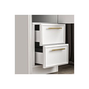 Vespera Çıta Detaylı, 2 Kapaklı, Çekmeceli Gardırop Beyaz, 60 Cm