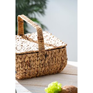 Wicker Kapaklı Hasır Piknik Sepeti - 32 Cm