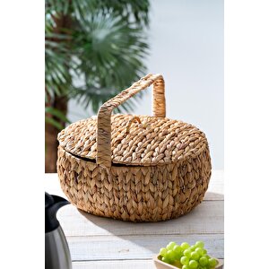 Wicker Kapaklı Hasır Piknik Sepeti - 38 Cm