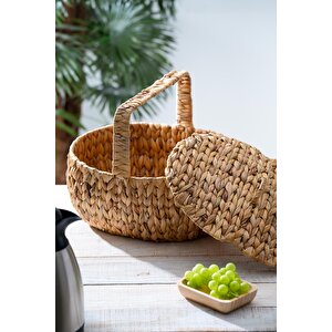 Wicker Kapaklı Hasır Piknik Sepeti - 38 Cm
