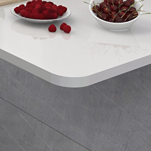 60x140 Cm Oval Köşeli Sabit Raflı Duvara Monte Kırma Katlanır Masa Parlak Beyaz