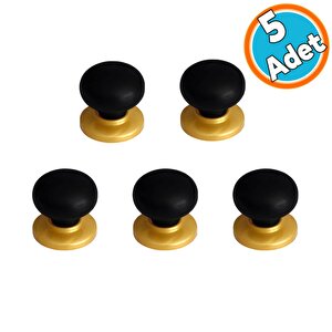 Düğme Siyah Kulp Gold Tablalı Mobilya Mutfak Dolabı Çekmece Dolap Kapak Kulpu Kulbu 5 Adet