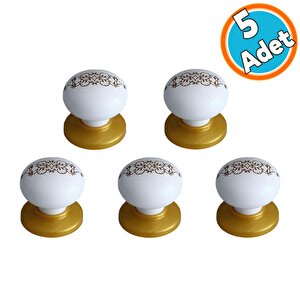 Düğme Beyaz Gold Kulp Desenli Tablalı Dolap Mobilya Mutfak Dolabı Çekmece Kulpu Kulbu 5 Adet