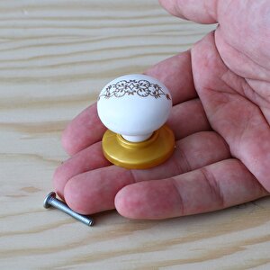 Düğme Beyaz Gold Kulp Desenli Tablalı Dolap Mobilya Mutfak Dolabı Çekmece Kulpu Kulbu 5 Adet