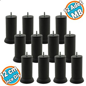 Mobilya Yükseltici Baza Metal Kanepe Koltuk Destek Ayağı M8 Civatalı İnce Diş Siyah Metal Ayak 12 Cm (12 Adet)