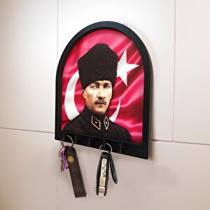 Cajuart Boyutlu Kabartma Tasarım Atatürk Bayrak Tema Anahtarlık Duvar Askılık Dekor