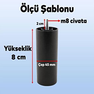 Mobilya Kanepe Sehpa Tv Ünitesi Koltuk Orta Destek Yükseltici Ayağı Gizli Baza Ayakları 8 Cm Siyah