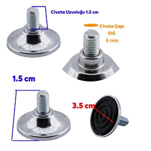 Küçük Rotil Ayak M6 Civatalı 6 Mm Metal Beyaz Eşya Raf Reyon Mobilya Profil Ayağı 1.5 Cm (4 Adet)