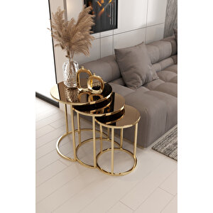 Armoni 3'lü Zigon Sehpa Gold Ayak Bronz Ayna