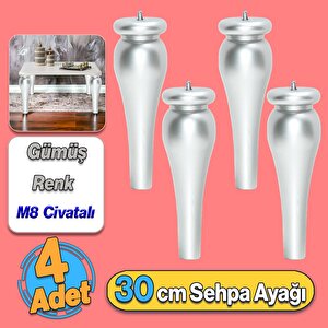 Sembol Plastik Sehpa Ayağı 30 Cm Gümüş Gri 4 Adet Mobilya Çay Orta Sehpası M8 Civatalı Ayak Ayaklar