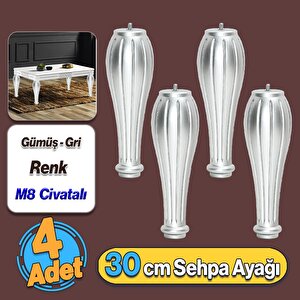 Pırlanta Plastik Sehpa Ayağı 30 Cm Gümüş Renk 4 Adet Mobilya Orta Sehpası M8 Civatalı Ayak Ayaklar