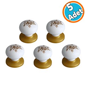 Düğme Kulp Desenli Beyaz Tablalı Gold Mobilya Mutfak Dolabı Çekmece Dolap Kulpu Kulbu 5 Adet