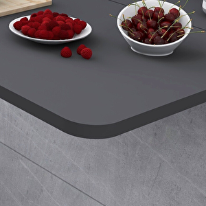 60x110 Cm Oval Köşeli Sabit Raflı Duvara Monte Kırma Katlanır Masa Antrasit Renk