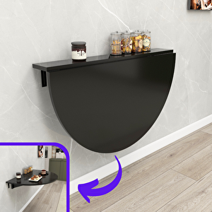 60x90 Cm Oval Tasarım Sabit Raflı Duvara Monte Kırma Katlanır Masa Mat Siyah Mat Siyah