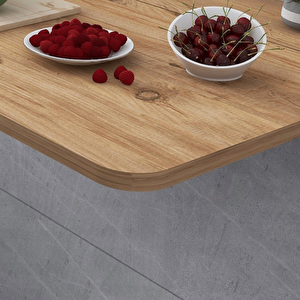 60x140 Cm Oval Köşeli Sabit Raflı Duvara Monte Kırma Katlanır Masa Çam Ahşap Desenli