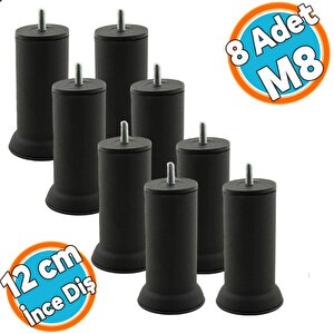 Mobilya Yükseltici Baza Metal Kanepe Koltuk Destek Ayağı M8 Civatalı İnce Diş Siyah Metal Ayak 12 Cm (8 Adet)