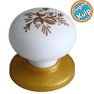 Düğme Kulp Beyaz Desenli Tablalı Gold Dolap Mobilya Mutfak Dolabı Çekmece Dolap Polimer Kulpu Kulbu