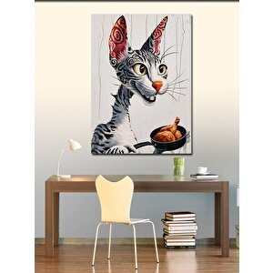 Kanvas Tablo Yemek Yapan Kedi
