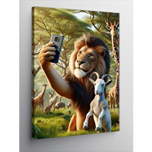Kanvas Tablo Selfie Yapan Keçi Ve Aslan