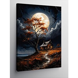 Kanvas Tablo Dolunay Ve Kır Evi