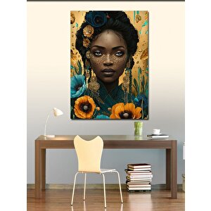 Kanvas Tablo Afrikalı Kadın Ve Çiçekler