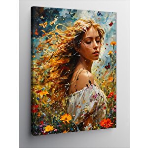 Kanvas Tablo Kır Çiçekleri Ve Kadın 100x140 cm