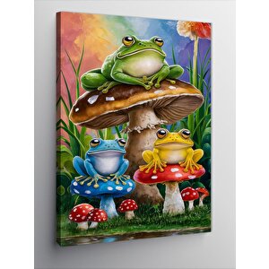 Kanvas Tablo Renkli Kurbağalar Ve Mantarlar 70x100 cm
