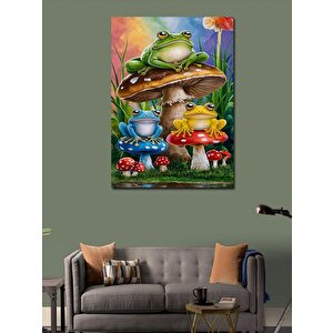 Kanvas Tablo Renkli Kurbağalar Ve Mantarlar 70x100 cm