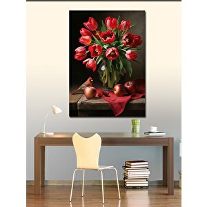 Kanvas Tablo Kırmızı Kuş Ve Çiçekler 70x100 cm
