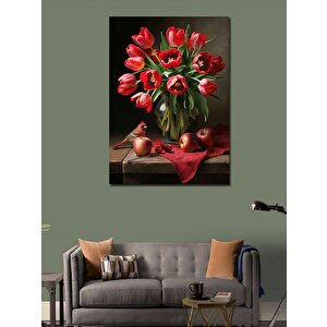 Kanvas Tablo Kırmızı Kuş Ve Çiçekler 70x100 cm