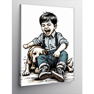 Kanvas Tablo Gülen Çocuk Ve Köpeği 70x100 cm