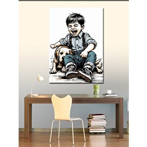 Kanvas Tablo Gülen Çocuk Ve Köpeği 70x100 cm