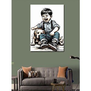 Kanvas Tablo Gülen Çocuk Ve Köpeği 70x100 cm