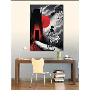 Kanvas Tablo Beyaz Elbiseli Bisiklet Kullanan Kız 70x100 cm