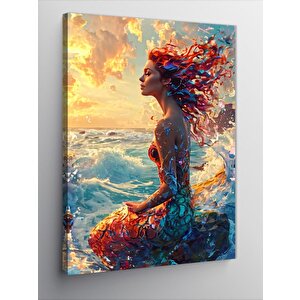 Kanvas Tablo Kayalıklarda Oturan Deniz Kızı 70x100 cm