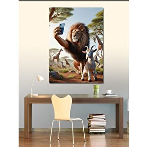 Kanvas Tablo Selfie Yapan Aslan Ve Keçi 70x100 cm