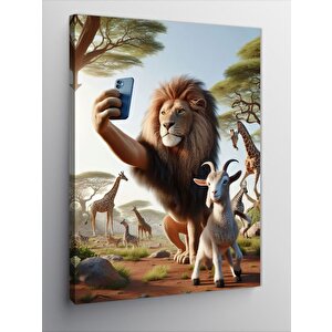 Kanvas Tablo Selfie Yapan Aslan Ve Keçi