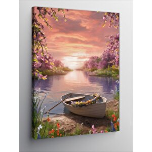 Kanvas Tablo Güneş Batımı Ve Tekne 100x140 cm
