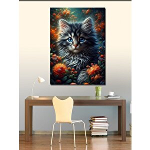 Kanvas Tablo Turuncu Çiçekler Ve Kedi 70x100 cm