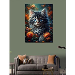 Kanvas Tablo Turuncu Çiçekler Ve Kedi 70x100 cm