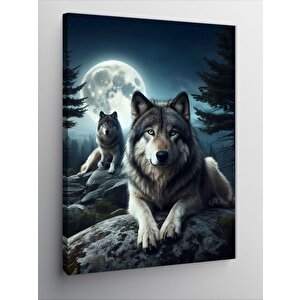 Kanvas Tablo Dolunay Ve Kurtlar 70x100 cm