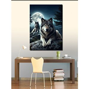 Kanvas Tablo Dolunay Ve Kurtlar 70x100 cm