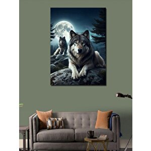 Kanvas Tablo Dolunay Ve Kurtlar 70x100 cm