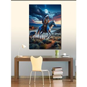 Kanvas Tablo Kızılderili Atı Ve Kurdu 70x100 cm