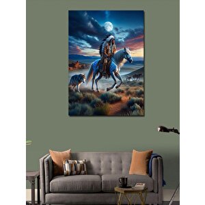 Kanvas Tablo Kızılderili Atı Ve Kurdu 70x100 cm