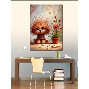 Kanvas Tablo Sevimli Köpek Ve Kırmızı Çiçek 100x140 cm